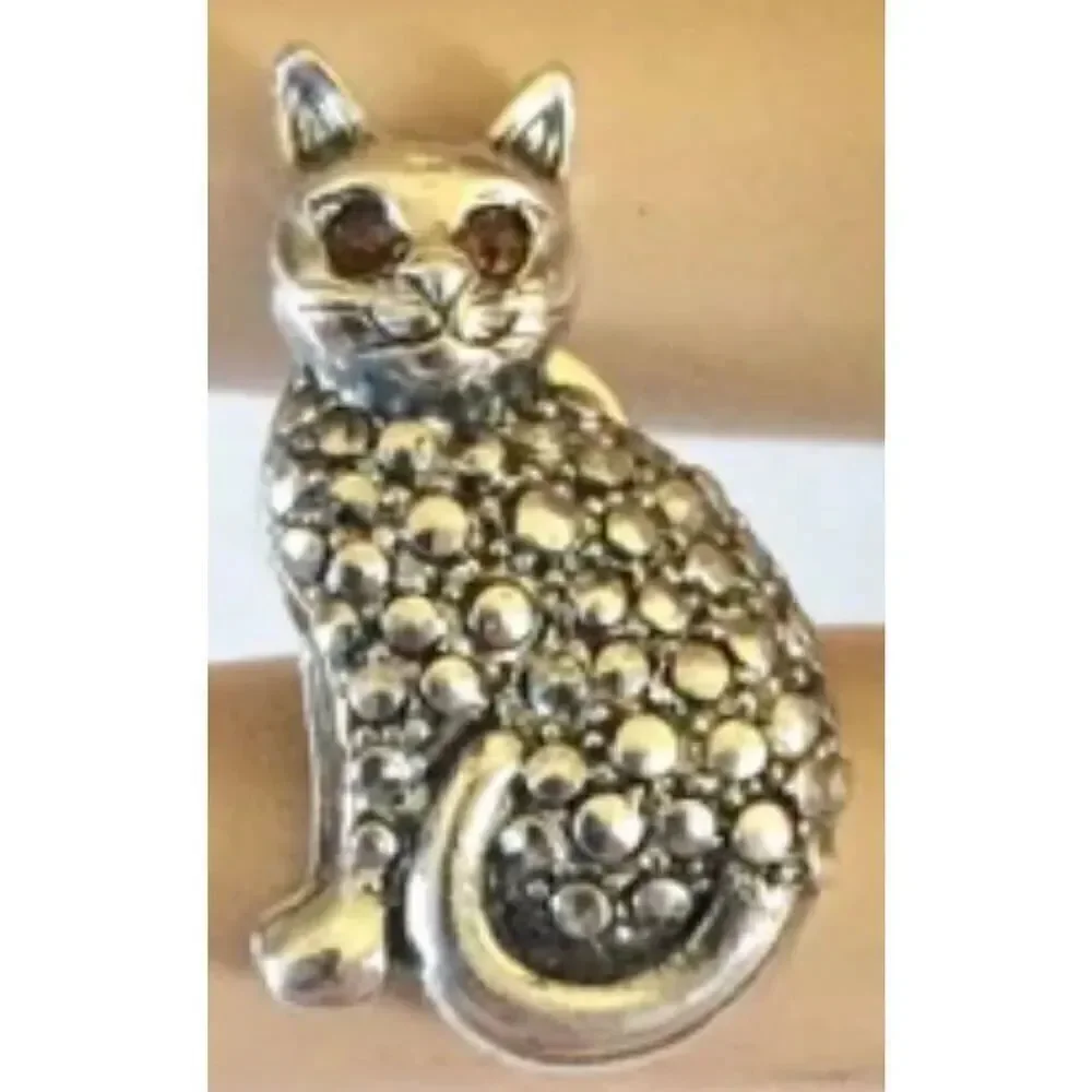 Vintage Avon Cat Pin/Brooch/Tie Tack Amber Glass Eyes Tiny